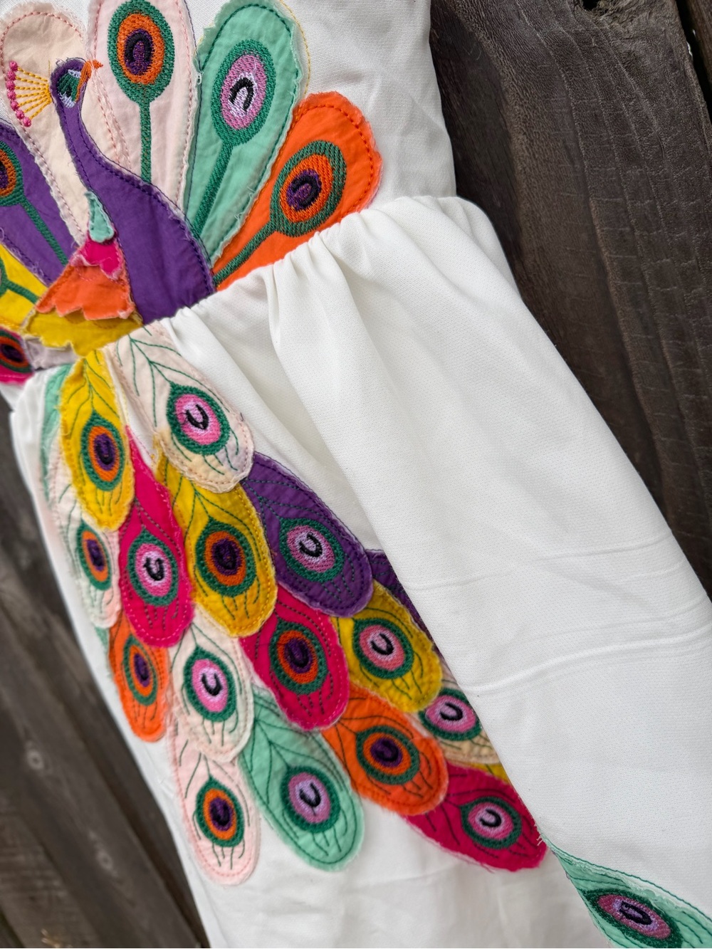 🥳 HP Peacock Appliqué BOLD Sundress Vibrant Party Dress 6 7 Portrait Girl Unique - Picture 4 of 12